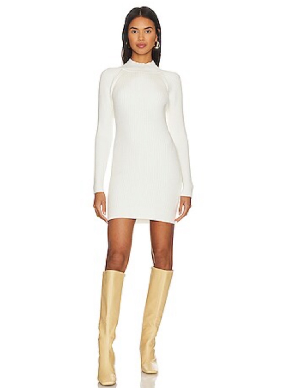 Bardot Orchid White Ribbed Knit Long Sleeve Mini Sweater Dress NWT M